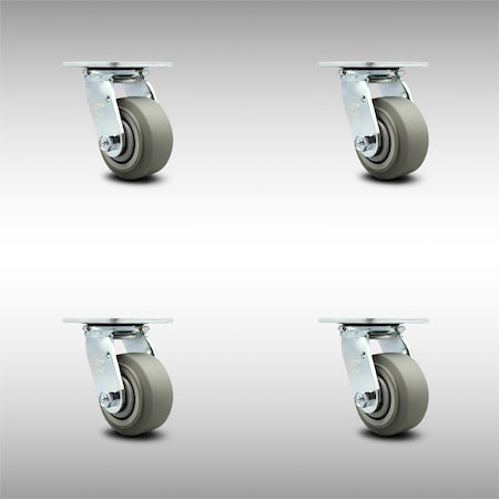 Service Caster 4 Inch SS Thermoplastic Rubber Caster Set with Roller Bearing and Swivel Lock SCC-SS30S420-TPRRF-BSL-4